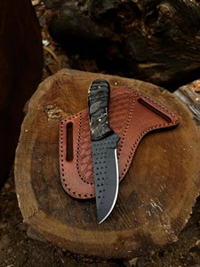 Couteau utilitaire de cowboy à lame fixe en acier raspé, manche en corne de bison, étui en cuir plat, lame pleine longueur, qualité industrielle pour la chasse - Product Image 5