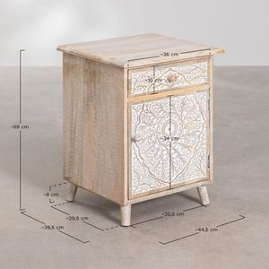 Aparador de Madera Maciza de Mango Tallada con Patrón Floral, Cómoda de Almacenamiento Rústica con Detalles de Hierro, 1 Cajón para Dormitorio o Sala de Estar - Product Image 3