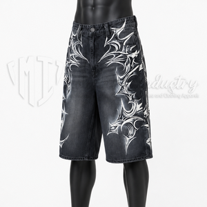 Pantalones Cortos de Mezclilla Personalizados para Hombre, Lavados en Negro, Hasta la Rodilla, Estilo Baggy, con Estampado Gráfico, Casuales, de Verano - Product Image 3
