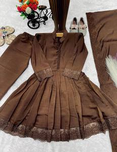 Conjunto de Salwar Kameez Bordado Marrón para Niñas con Dupatta, Traje Tradicional Largo hasta el Suelo para Bodas - Product Image 5