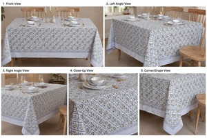 Handmade Block Print Cotton <b>Tablecloth</b> Farmhouse Wedding Party Dining Decor Boho Floral <b>Rectangle</b> Customized Logo New Year - Product Image 4