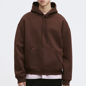 Comfortable size dark <b>brown</b> pullover hoodie for men heavyweight cotton <b>fleece</b> drop shoulder ribbed cuffs men hoodies - Product Image 2