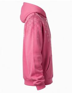 Sudadera con Capucha para Hombre, 100% Algodón, Antiarrugas, Degradado Rosa Blanco, Estampado de Diamantes de Imitación, Corte Regular, Informal, para Otoño - Product Image 4