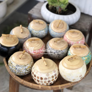 Tarro de Bambú con Incrustaciones de Madreperla, Recipiente Ecológico para Almacenamiento, Tapa de Bambú, Diseño Artesanal de Lujo, Estilo Bohemio, Utensilios de Cocina - Product Image 4