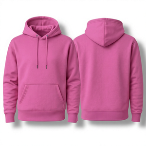 Unisex Pink <b>Hooded</b> <b>Fleece</b> Sweatshirt Regular Fit Solid Color Casual Pullover with Pocket Autumn Wear - Product Image 1