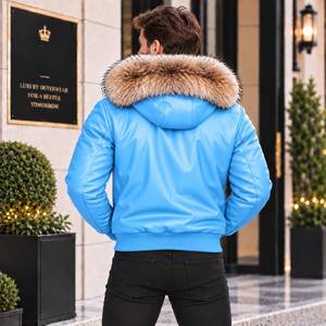 Chaqueta de Motociclista de Cuero para Hombre con Capucha de Piel de Zorro Auténtica, Chaqueta de Invierno con Diseño a Cuadros Transpirable, Lederjacke Herren - Product Image 4