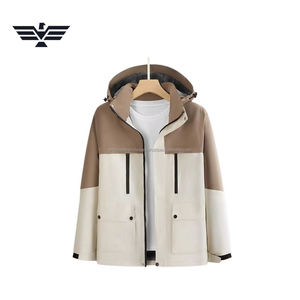 Men's Custom Logo Canvas Color-Block <b>Thin</b> Front <b>Waterproof</b> Casual Outdoor Windbreaker Stand Winter OEM Service High Street Style - Product Image 1