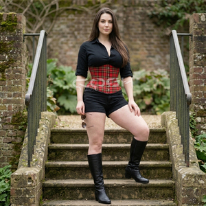 Cinturón de Corsé de Tartán Rojo de Estilo Gótico y Punk de Primera Calidad - Product Image 1