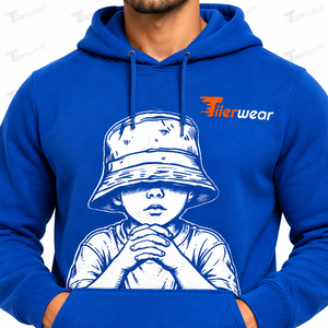 <b>Men's</b> Blue Hooded Pullover hoodies With <b>Bucket</b> <b>Hat</b> Print Casual Fleece Pullover Regular Fit Autumn Wear Hoodies - Product Image 5