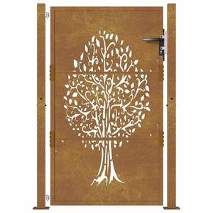 Puerta de Jardín de Acero Corten 39.4x59.1 con Diseño de Árbol, Valla y Enrejado - Product Image 4