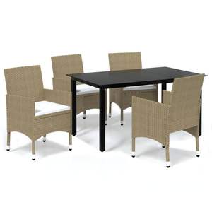 Juego de Comedor Ligero de Ratán Sintético Beige, Mesa Rectangular de Jardín y Sillas - Product Image 2