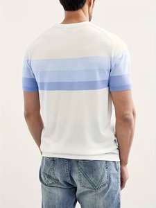 เสื้อยืดผู้ชายพรีเมียม ลายทางสีตัดต่อ ทรงเข้ารูป สไตล์ลำลองหรูหรา แขนสั้น เนื้อผ้ามีเท็กซ์เจอร์ คุณภาพสูง - Product Image 6