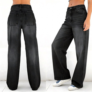 Jean slim en denim noir pour femme, coupe droite, taille élastique, longueur intégrale, style streetwear – Grande Vente - Product Image 3