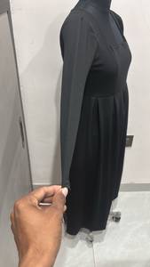Vestido Midi Formal/Casual de Manga Larga con Cuello Cuadrado y Cintura Alta, Estampado Sólido Negro, Estilo Western, Línea A, Venta al por Mayor - Product Image 4