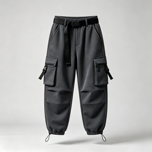 Pantalones Jogger Cargo de Streetwear Heavyweight Dirty Spray para Hombre con Rayas Reflectantes, Múltiples Bolsillos, Estilo Techwear, Puños Elásticos y Cordón Ajustable - Product Image 1