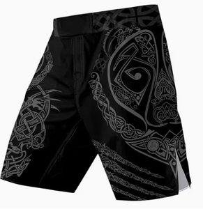 Pantalones Cortos Negros de MMA para Hombre con Estampado Tribal Celta Gris, de Secado Rápido, para Artes Marciales Mixtas, Ajuste Regular, Impresión por Sublimación - Product Image 1