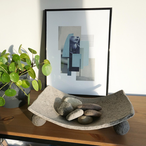 Brown Paper Mache Footed Tray Rustic Earthy Decorative Bowl on Sphere Legs Organic Textured - Product Image 4