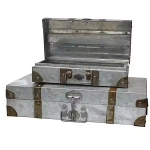 Durable Quality Weathered Zinc Storage <b>Suitcase</b> Set Corner Guard Hardware Rustic Farmhouse Decorative Metal Trunk Box - Product Image 1