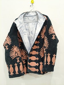 Handmade Green <b>Velvet</b> Embroidered Suzani <b>Jacket</b> with Floral Pattern Full Sleeve Stand Collar Boho <b>Women's</b> Autumn Outerwear - Product Image 1