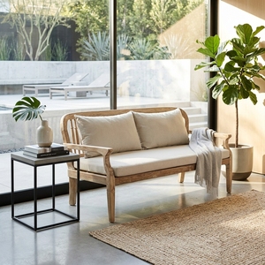 Premium wooden kaliandra double <b>sofa</b> minimalist solid teak <b>wood</b> living room two seater couch natural cream cushion seating unit - Product Image 2