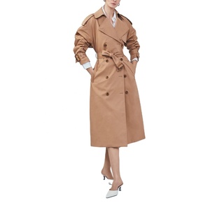Veste longue matelassée beige à double boutonnage avec capuche en fourrure, coupe classique, pour femme, décontractée, tissée, couleur unie, idéale pour l'automne - Product Image 5