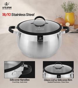 Luxury 6-Piece 18/10 Stainless <b>Steel</b> <b>Pot</b> Set with Silicone-Edged Lids and Silicone-Wrapped Handles - Product Image 4