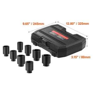 Set di chiavi a bussola metriche da 1/2 pollice, 8 pezzi, per dadi di asse, a impatto, a 12 punte, profonde, in CR-MO, trattate termicamente, di grandi dimensioni - Product Image 5