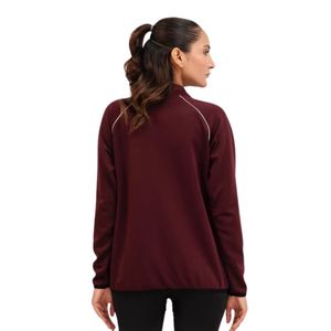 Women's <b>Burgundy</b> Tone Zip Track Jacket Stand Collar Long Sleeve Daily Sports Jacket Contrast Piping Side Pockets Lite Slim - Product Image 6