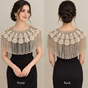 Cape à franges perlées dorées avec col brodé pour mariage, pour adulte - Product Image 4