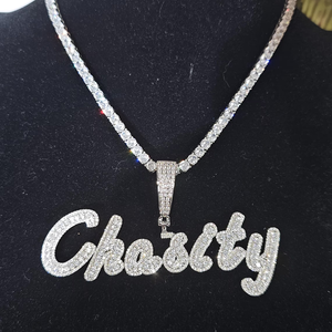Collar con Nombre Personalizado de Moissanita Plateada, Colgante de Letra con Incrustaciones, Joyería Hip Hop, Cadena de Tenis con Nombre Personalizado, Regalo para Fiestas, Unisex - Product Image 1