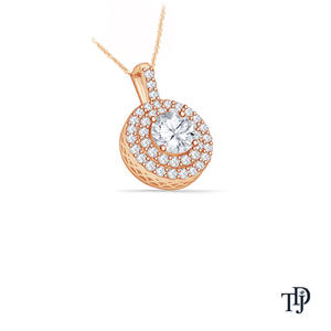 Collar con colgante de oro de 10K con doble halo de diamantes (naturales) y diamante solitario redondo (natural), fabricante mayorista y minorista OEM - Product Image 3