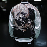 Veste universitaire unisexe Phoenix en toile enduite brodée, style Sukajan, décontractée, hiver, fine, hip-hop, patchwork, design personnalisé sur le devant