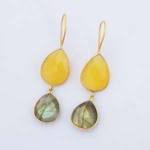 Natural Labradorite & Yellow Hydro Earrings | 15x20mm Pear | 925 Sterling <b>Silver</b> 18K Gold <b>Plated</b> | 5.5 Inch Statement Jewelry - Product Image 6