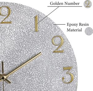Horloges murales modernes silencieuses à piles en résine époxy - Or noir pour la chambre à coucher, le salon, la salle de bain, la cuisine - Product Image 3