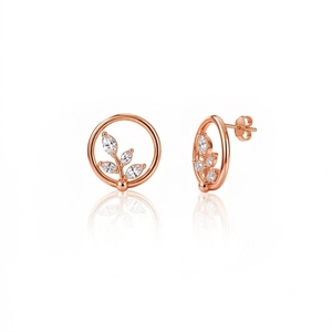Pendientes de Oro de 14K con Diamantes Cultivados en Laboratorio, Diseño de Hoja, Corte Marquesa, Pendientes de Plata, Aros Circulares Botánicos, Inspirados en la Naturaleza, Regalo Nupcial - Product Image 2