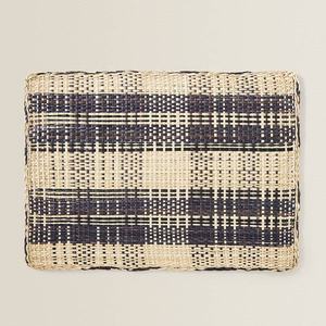 Salvamanteles rectangular de junco marino y paja tejida, con diseño a cuadros y guinga, posavasos azul marino, platos decorativos de presentación, al por mayor - Product Image 1