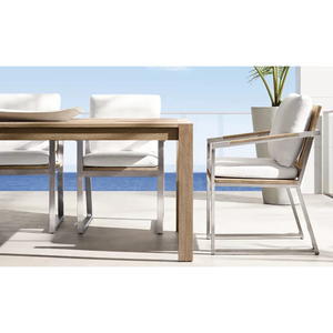 Elegante Mesa de Comedor Rectangular Moderna para Exteriores, Mesa de Madera de Teca Sólida con Diseño de Listones, Muebles Duraderos Resistentes a la Intemperie para Villa - Product Image 5
