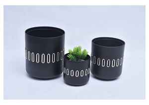 Ensemble de pots de fleurs modernes en métal noir avec anneau décoratif découpé, idéal pour plantes d'intérieur, décoration de table et aménagement de balcon - Product Image 2