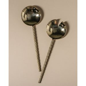 Juego de 2 elegantes cucharas y tenedores para servir con mango de cuerda trenzada, cubiertos plateados de acero inoxidable para ensalada, ¡la mejor oferta! - Product Image 1