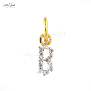 Colgante de Plata de Ley 925 con Letra B, Circonita Blanca Redonda Natural de 0.9MM, Colgante con Inicial, Joyería de Alto Brillo para Mujer - Product Image 1