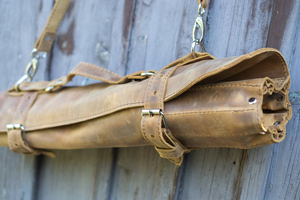 Leather Knife <b>Roll</b> Vintage OEM Durable Scratch Proof Kitchen Hunter Pro Chef Knife <b>Tool</b> <b>Bag</b> Travel Large - Product Image 2