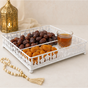 Bandeja de Servicio de Metal Blanca al por Mayor para Ramadán con Diseño de Mezquita Recortada, Plato de Postres de Hierro Forjado para Eid Mubarak, para Mesa de Fiesta Musulmana - Product Image 4