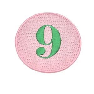 Pretty Girl Number 9 Patch <b>Pink</b> & Green Embroidered Number Applique Iron On Sew On Badge for Jackets Bags Hats DIY Fashion - Product Image 1