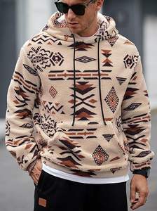 Sudadera con capucha tribal azteca para hombre, con estampado integral de pelusa sherpa, manga larga, térmica, gráfico vintage. - Product Image 6