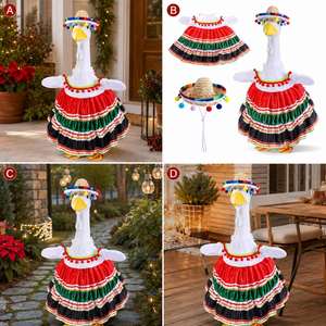Porch Goose Clothing Mexican Fiesta Costume Pom <b>Dress</b> Straw Sombrero Yard Garden Statue Holiday Decor Ornament - Product Image 6