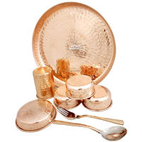 Thali-Juego de platos, cuencos, cucharas y vasos de cobre puro, de lujo Juego de Thali tradicional, muy bueno para la salud