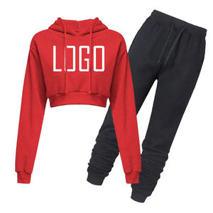 Conjunto Deportivo de 2 Piezas para Mujer, Sudadera Corta con Capucha y Logotipo Personalizado, Forro Polar, Manga Larga, para Actividades al Aire Libre - Product Image 3