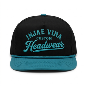 Casquette Snapback personnalisée bicolore en corde tressée avec broderie 3D en relief, structurée, profil haut, en sergé de coton, pour le golf et le baseball, OEM - Product Image 1