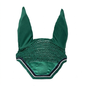Bonnet d'oreille pour cheval en maille personnalisé avec garniture en strass, noir, respirant, équipement d'équitation - Product Image 1