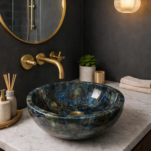 Vasque en pierre de labradorite, lavabo rond en marbre, vasque de salle de bain de luxe à poser sur comptoir, lavabo artisanal pour l'intérieur de la salle de bain - Product Image 2